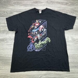Vintage Marvel Avengers Shirt Mens 2XL Black Graphic T Iron Man Captain America